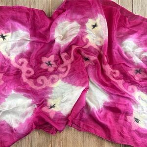 Handmade Pink Silk, Hand Felted Wool scarf